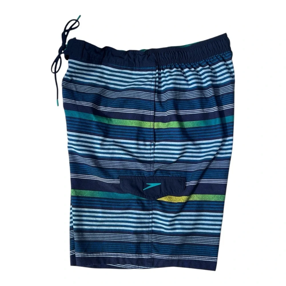 Speedo Swim Trunks Mens Striped Lining Drawstring Pockets Multicolor, Size‎ XL